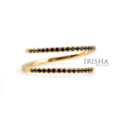 Pre-owned Irisha Designs 0.24ct. Real Black Diamond Open Wrap Ring In 14k Solid Gold Fine Jewelry In F-g