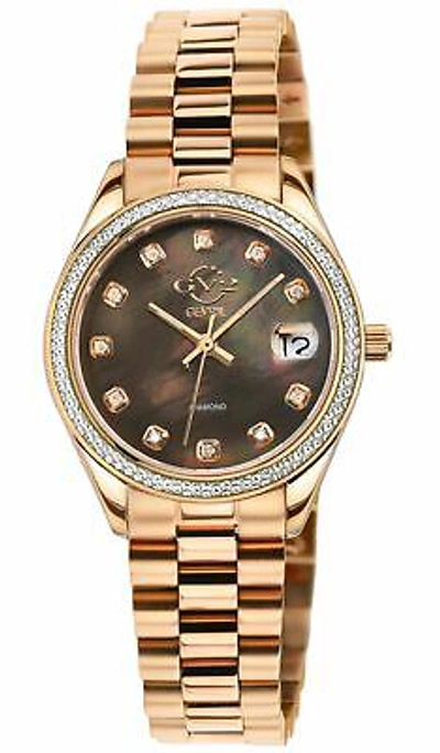 Pre-owned Gv2 By Gevril Womens 12420b Turin Diamond Brown Mop Dial Iprg Swiss Quartz Watch