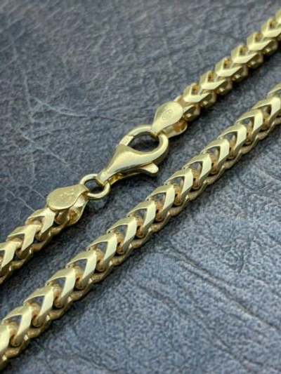 Pre-owned Silver 14k Gold Plated Solid 925 Sterling  Franco Chain 5mm Mens Necklace 18-30" In Yellow Gold
