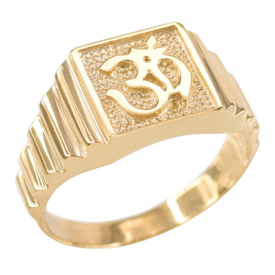 Pre-owned Handmade Gold Om Mens Ring In Yellow Gold