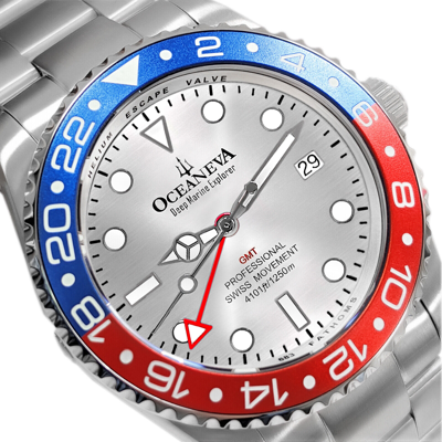 Pre-owned Oceaneva " Oceaneva Men's Deep Marine Explorer Gmt 1250m Pro Diver Watch Blue And Red