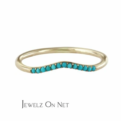 Pre-owned J.o.n 14k Gold 0.16 Ct. Genuine Turquoise Gemstone Chevron Design Ring Fine Jewelry