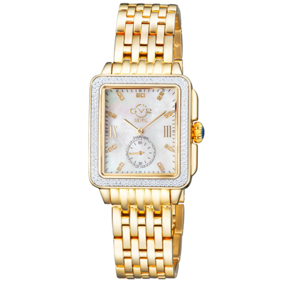 Pre-owned Gv2 By Gevril Women's 9256b Bari Mop Dial Gold Ip Diamond Swiss Quartz Watch