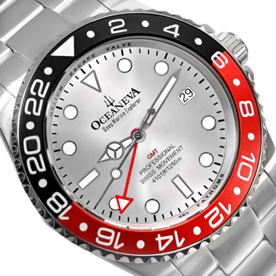 Pre-owned Oceaneva " Oceaneva Men's Deep Marine Explorer Gmt 1250m Pro Diver Watch Red And Black