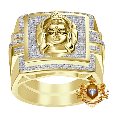 Pre-owned Us Diamond King Men's Real Genuine Diamond 0.75 Cwt. Gautama Buddha Head Custom Band Ring 24mm In Yellow