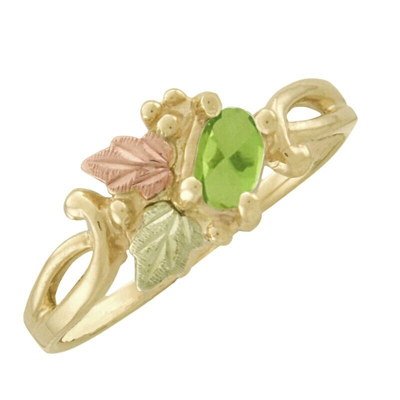 Pre-owned Black Hills Gold 10k  Ladies Ring With Oval Peridot Color Cz Size 5 - 10