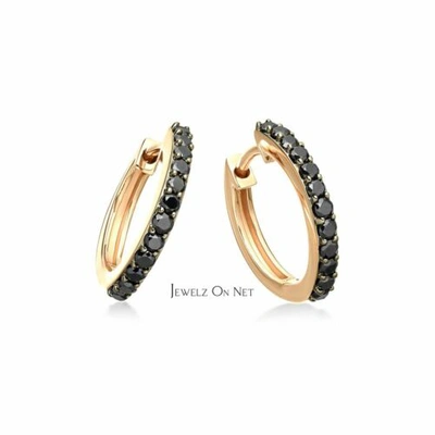 Pre-owned J.o.n 14k Gold 0.35 Ct. Genuine Black Diamond Hoop Earrings Fine Jewelry-new Arrival In Yellow