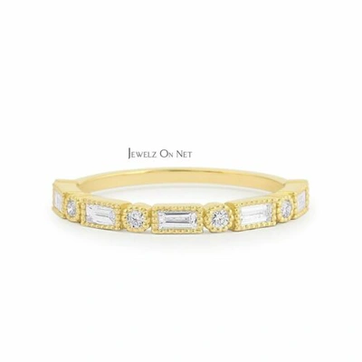 Pre-owned J.o.n 14k Gold 0.30 Ct. Genuine Round And Baguette Diamond Wedding Ring Fine Jewelry In Yellow
