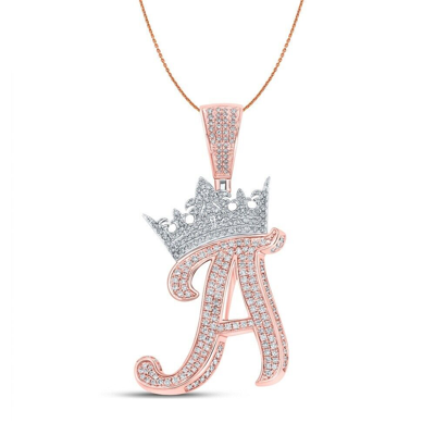 Pre-owned Roy Rose Jewelry Diamond Crown Initial Alphabet A To Z Letters Necklace - 10k Two-tone Gold 18" In White/colorless