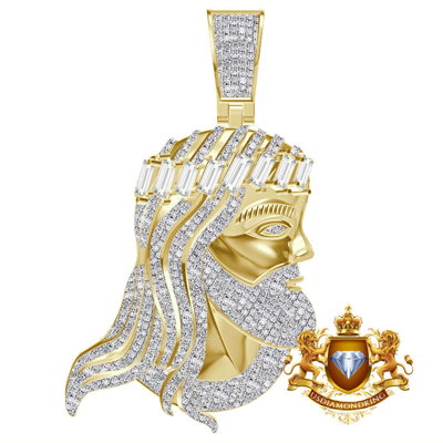 Pre-owned Us Diamond King Real Diamond 0.61 Cwt. Jesus Face Christ Head Charm 10k Gold Over Pendent 2.25'' In Yellow Gold Finish