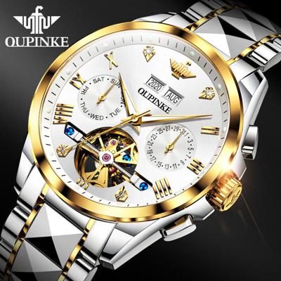 Pre-owned Oupinke Automatic Mechanical Watch Water Ghost Multifunctional Business Men's Watch Gift In White 1#
