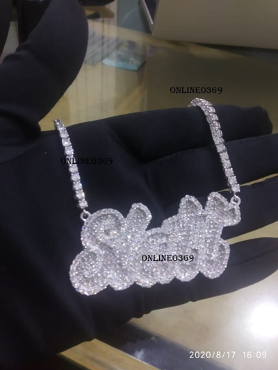 Pre-owned Online0369 Men's Round Moissanite Slatt Name Layered Pendant 4 Mm 20" Moissanite Necklace In White