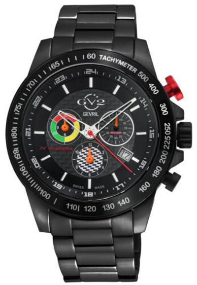Pre-owned Gevril Gv2 By  9923b Scuderia Bracelet Chrono Date Black Swiss Quartz Watch