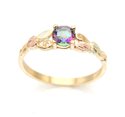 Pre-owned Black Hills Gold 10k  Ring With Mystic Topaz Size 4 - 10