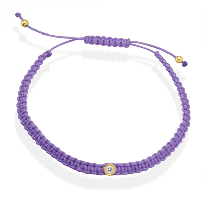 Pre-owned Kgm Diamonds Solitaire Diamond Tcw 0.08 Purple String Rope Macrame 14k Y Or Wh Gold Bracelet