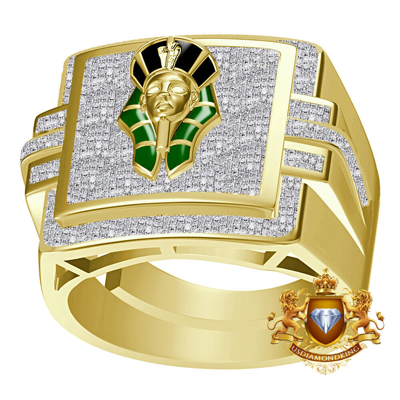 Pre-owned Us Diamond King Men's Real Genuine Diamond 0.75 Cwt. Egyptian King Tut Pharaoh Band Ring 24mm In Yellow