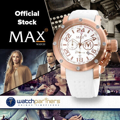 Pre-owned Max Watch Classic Sports Chrono 5atm White Dial Ip Rose Case 42mm Diam 5-469