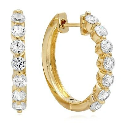 Pre-owned Pucci 0.8ct Round Cut Simulated Diamond -back 7-stone Hoop Earrings 14k Yellow Gold