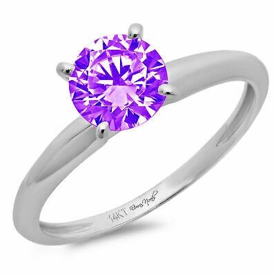 Pre-owned Pucci 1ct Round Cut Amethyst Gem 18k White Gold Solitaire Wedding Promise Bridal Ring In Purple