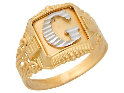 Pre-owned Jackani 10k Or 14k Two-tone Gold Antique And Filigree Design Mens Initial Letter Ring