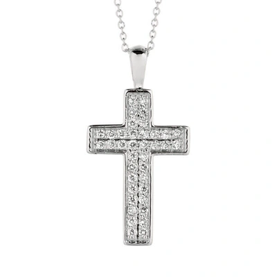Pre-owned Morris 0.35 Carat Natural Diamond Cross Necklace 14k White Gold Si 18 Inches Chain