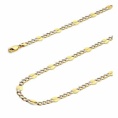 Pre-owned Wellingsale 14k Two Tone Gold Solid 4.8mm Stamp Figaro Pave Chain Necklace