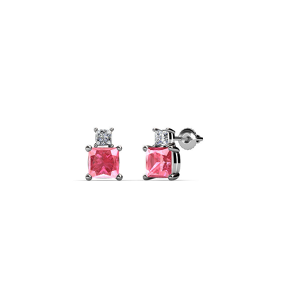 Pre-owned Trijewels Pink Tourmaline And Diamond Two Stone Stud Earrings 0.64 Ctw 14k Gold Jp:68123