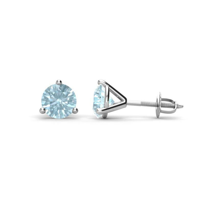 Pre-owned Trijewels Aquamarine 3 Prong Solitaire Stud Earrings 7/8 Ctw In 14k Gold Jp:65965 In Green