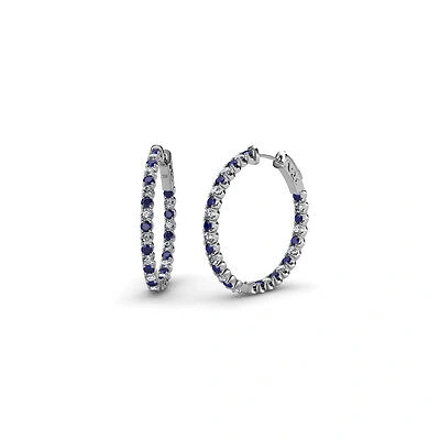 Pre-owned Trijewels Blue Sapphire Diamond Inside-out Womens Hoop Earrings 1.35 Ctw 14k Gold Jp:36748