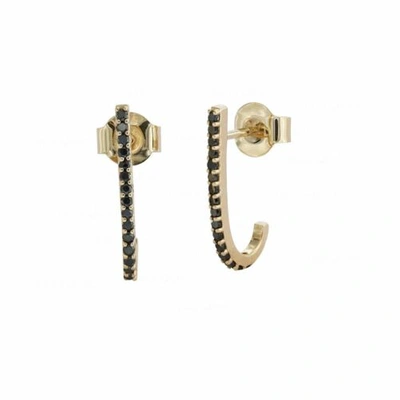 Pre-owned J.o.n 14k Gold Genuine Black Diamond 16mm J Hook Fine Jewelry Earrings In F-g
