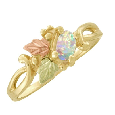 Pre-owned Black Hills Gold 10k  Ladies Ring With Synthetic Opal Size 5 - 10