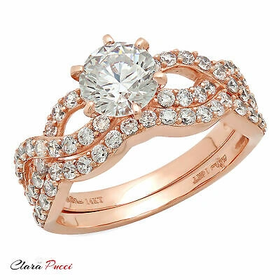 Pre-owned Pucci 1.6ct Round Cut Wedding Promise Engagement Bridal Ring Band Set 14k Rose Gold In White/colorless
