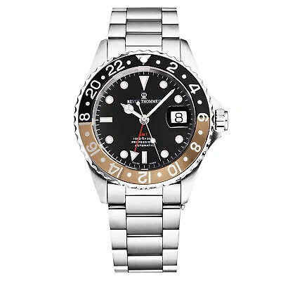 Pre-owned Revue Thommen Men's 'diver' Black Dial Black And Beige Bezel Gmt 17572.2132