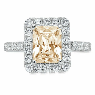 Pre-owned Pucci 3.84 Emerald Halo Yellow Moissanite Classic Bridal Statement Ring 14k White Gold