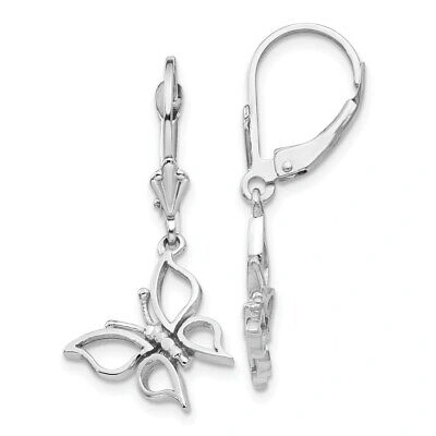 Pre-owned Skyjewelers Real 14kt White Gold Polished Butterfly Leverback Earrings