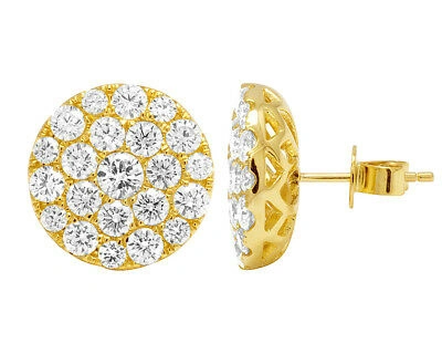 Pre-owned Jewelry Unlimited Unisex Real Diamond Round Pave Cluster Stud 10k Yellow Gold Earring 15mm 3 1/2ct