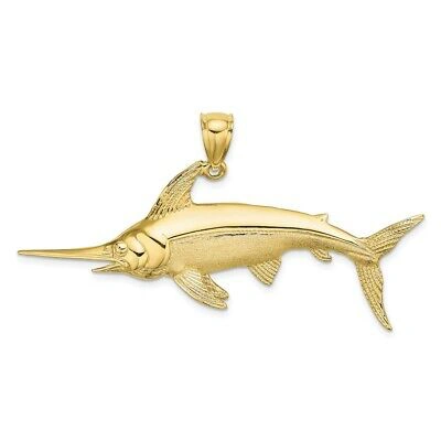 Pre-owned Skyjewelers Real 10kt Yellow Gold 2-d Polished/satin Swordfish Charm