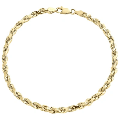 Pre-owned Jfl Diamonds & Timepieces 10k Yellow Gold 4mm Solid Diamond Cut Rope Link Bracelet Lobster Clasp 8-9 Inch
