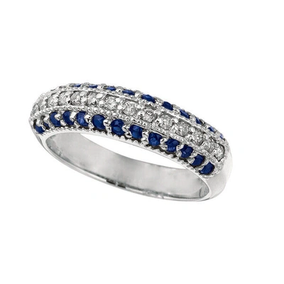Pre-owned Morris 0.95 Carat Natural Sapphire & Diamond Fashion Ring Band 14k White Gold In Blue