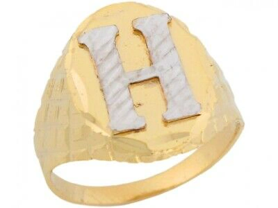 Pre-owned Jackani 10k Or 14k Two Tone Real Gold Diamond Cut Large Letter H Initial Mens Ring
