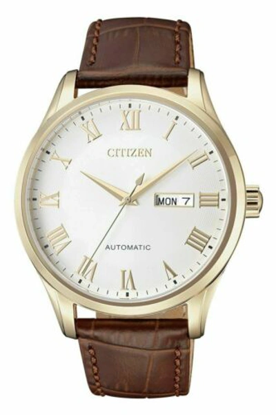 Pre-owned Citizen Nh8363-14a Japan Automatic Gold-tone Men's Wristwatch Brown Leather Us4