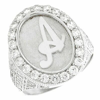 Pre-owned Jackani 10k Or 14k White Gold Mens Oval Halo White Cz Initial Letter A Ring