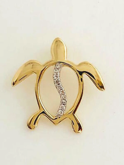 Pre-owned Sea 14k Solid Yellow Gold Diamond Honu  Turtle Pendant. C-1267-57 In Burly Wood