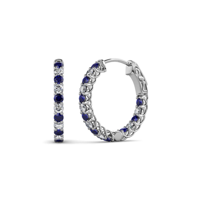 Pre-owned Trijewels Blue Sapphire And Diamond Inside-out Hoop Earrings 0.91 Ctw 14k Gold Jp:137878 In H-i