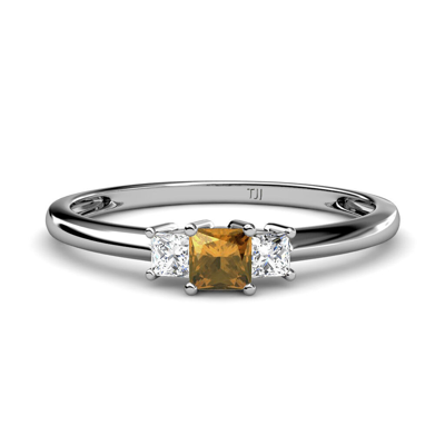 Pre-owned Trijewels Citrine & Diamond Princess Cut 3 Stone Women's Ring 0.38 Ct Tw 14k Gold Jp:12178 In G - H