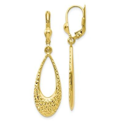 Pre-owned Superdealsforeverything Real 10kt Yellow Gold Polished And Diamond Cut Leverback Earrings