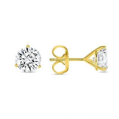 Pre-owned Shine Brite With A Diamond 3 Ct Round Lab Created Grown Diamond Earrings 18k Yellow Gold G/vs Martini Push