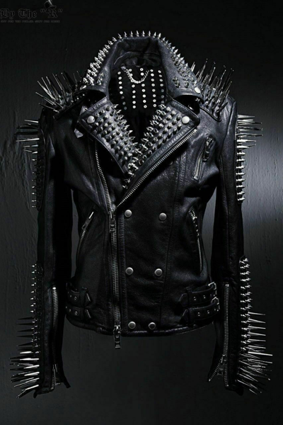 Pre-owned Handmade Men's Spiked Studded Leather Jacket Punk Heavy Metal Button Up Jacket Black