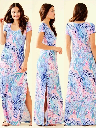 Pre-owned Lilly Pulitzer Wynne Maxi Dress Crew Blue It Kaleidoscope Coral Xs,xl In Multicolor