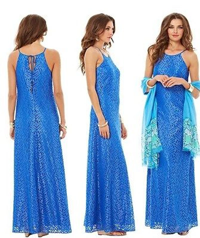 Pre-owned Lilly Pulitzer Angel Maxi Geo Lace Sapphire Blue Metallic M,l,xl Grail